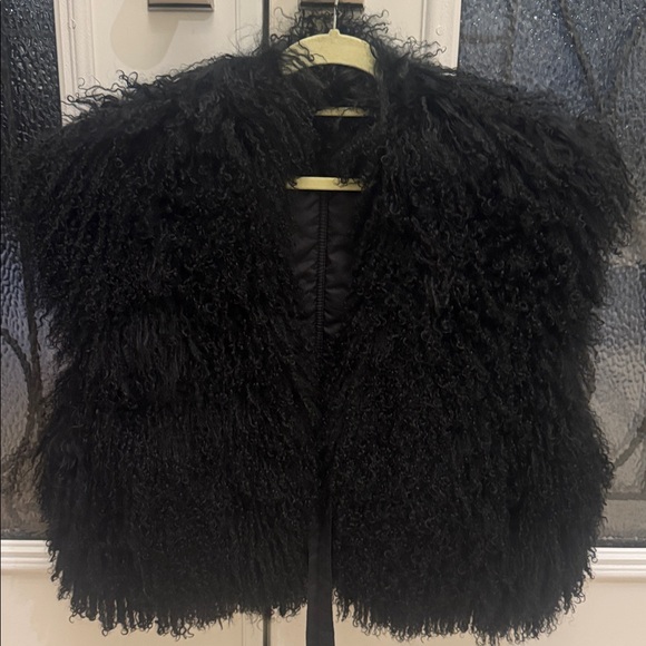 vintage unknown Jackets & Blazers - Women's Black vintage Mongolian lamb reversible vest with pockets
